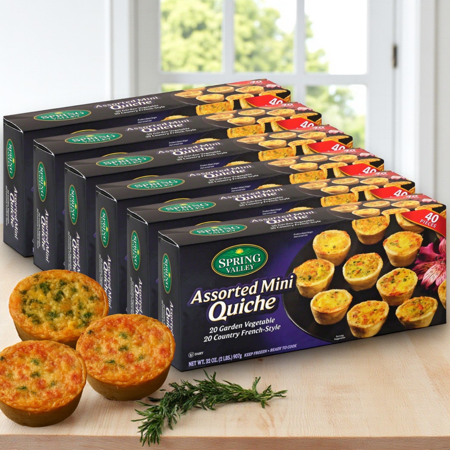 Spring Valley Frozen Mini Assorted Quiches – 6 Packs (32 oz Each), 240 Total Pieces