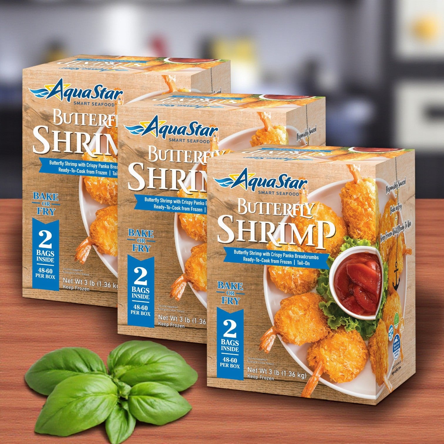 AquaStar Farm Raised Butterfly Shrimp, Frozen, 48–60 ct. (3 Packs)