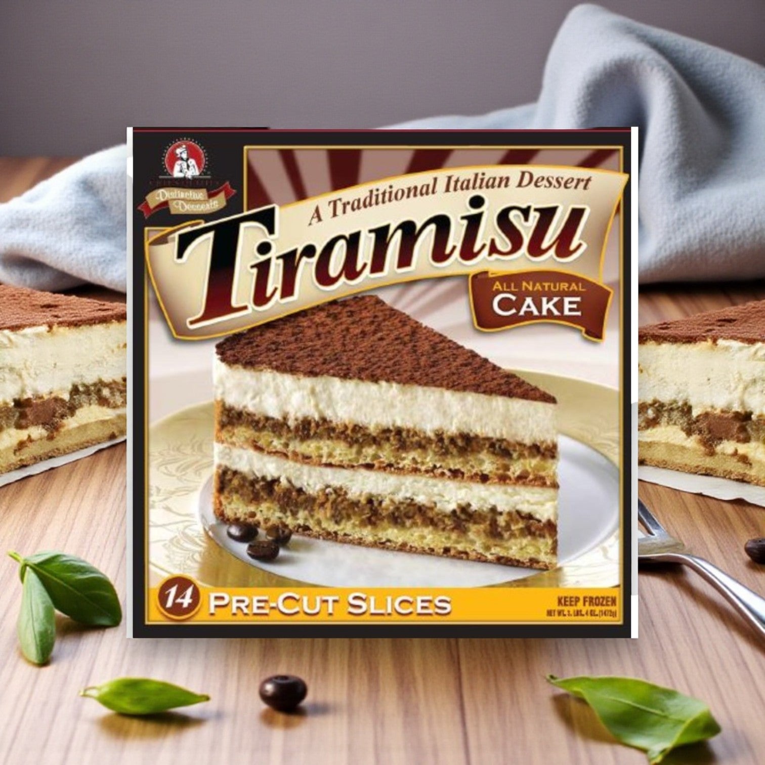 Chef’s Quality Frozen Tiramisu Cake – 14 Pre-Sliced Servings