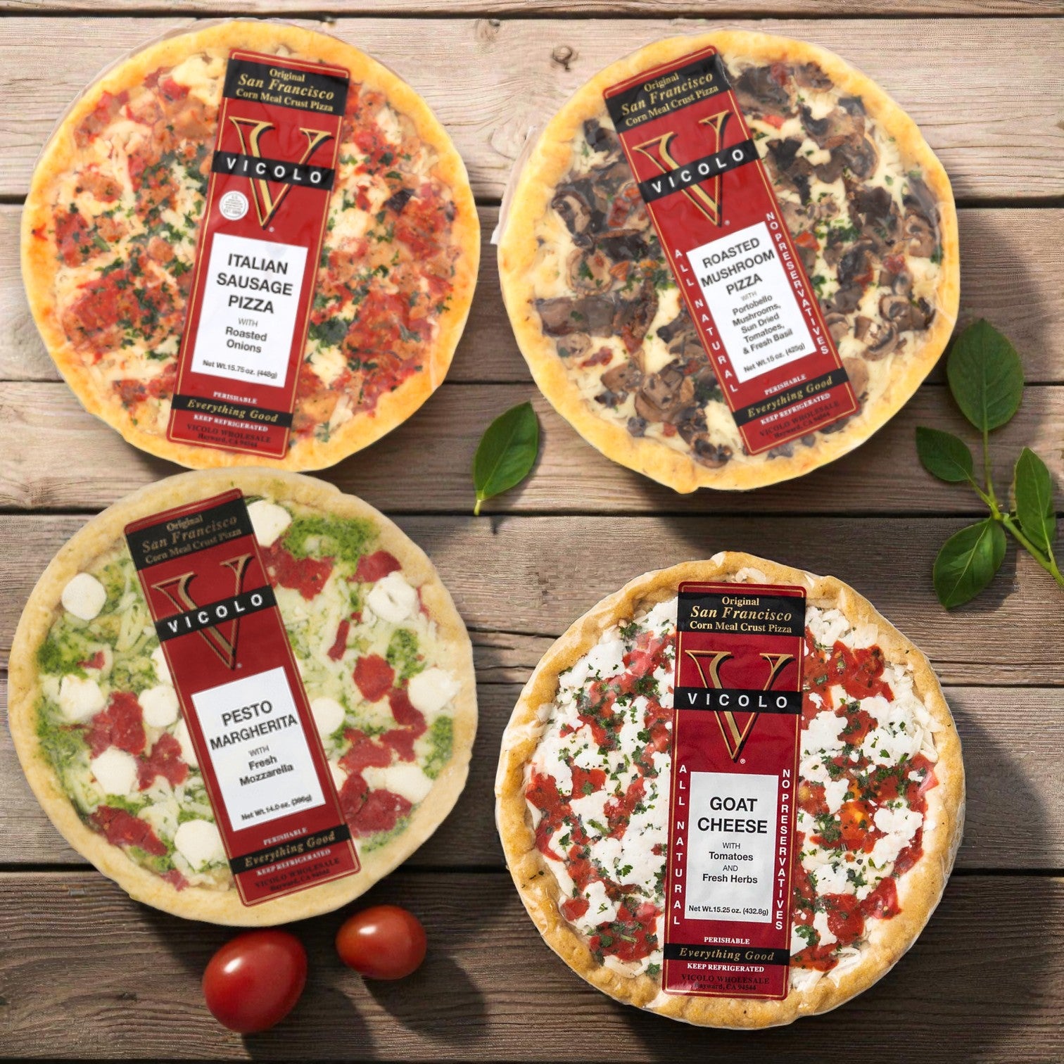 Vicolo Cornmeal Crust Pizza 4-Pack Combo – Gourmet Handcrafted Pizzas