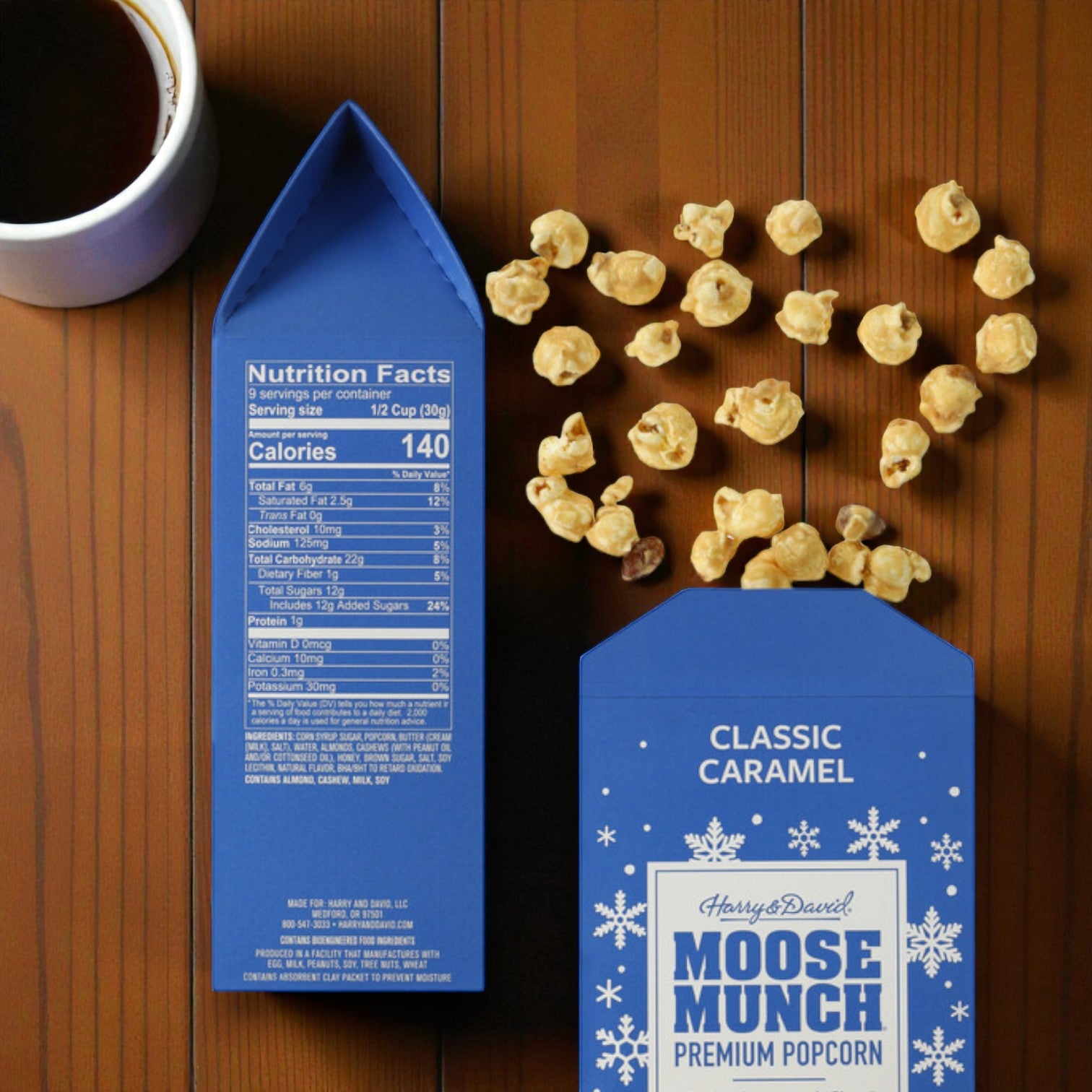 Harry & David Classic Caramel Moose Munch Popcorn (10 oz) & Harry & David Milk Chocolate Hot Cocoa Mix Kit (11 oz)