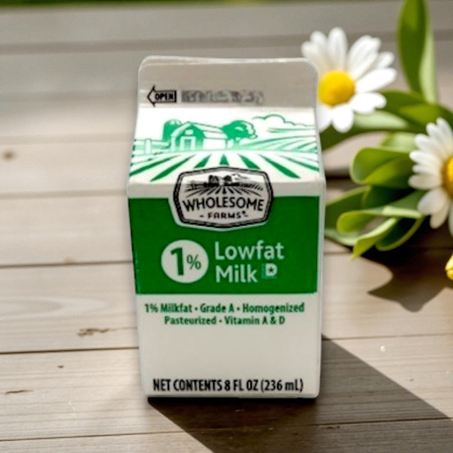 Wholesome Farms Classic 1% Low-Fat Milk – 0.5 Pint Cartons, 50 Count