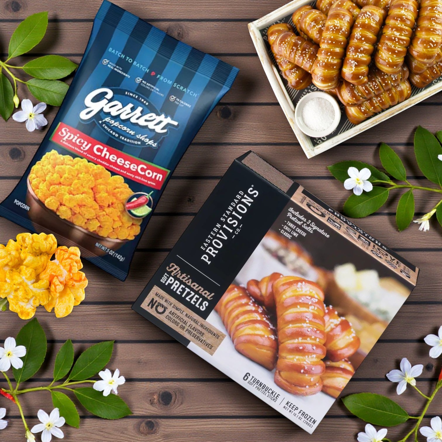Artisanal Snack Combo: Eastern Standard Provisions Soft Pretzels & Garrett Spicy CheeseCorn