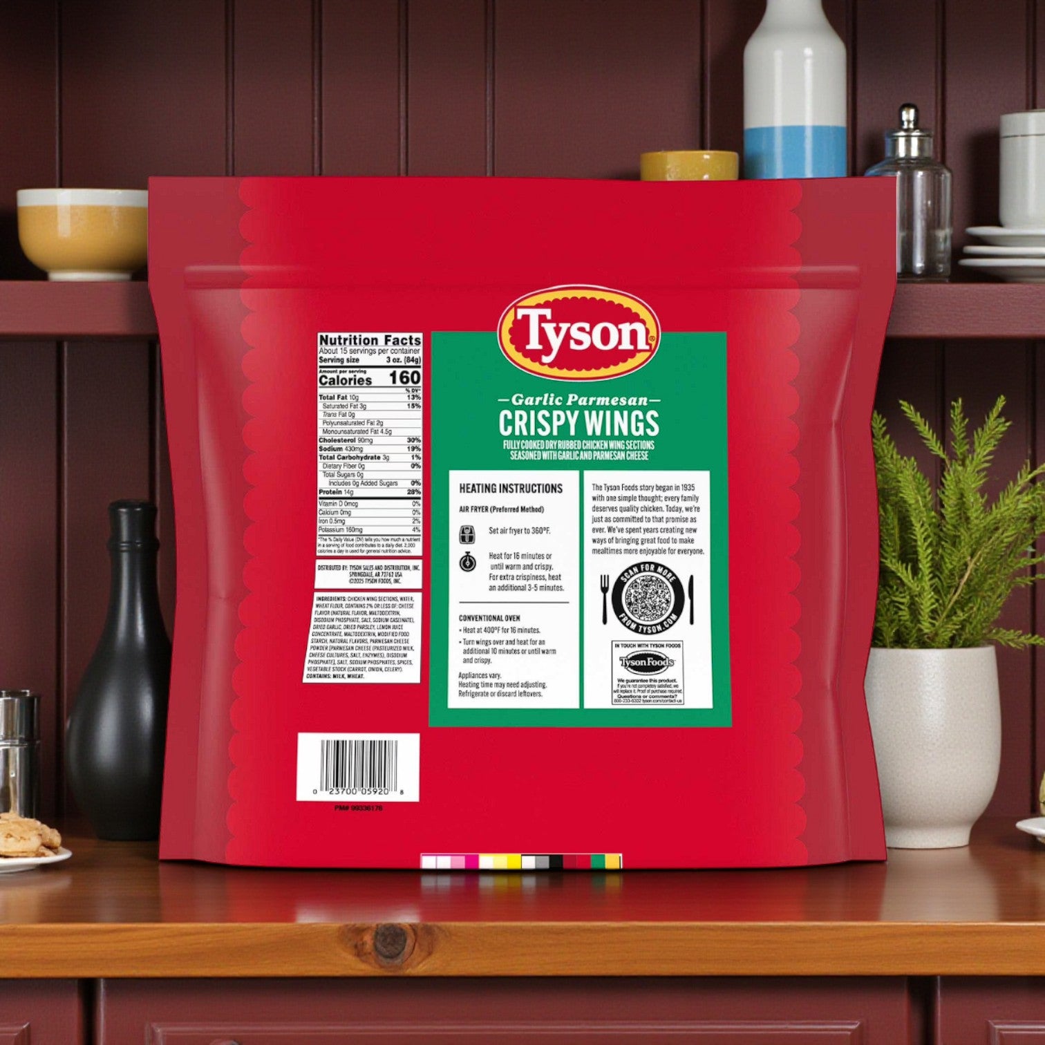 Tyson Frozen Garlic Parmesan Bone-In Oven Roasted Chicken Wings – 4 lbs