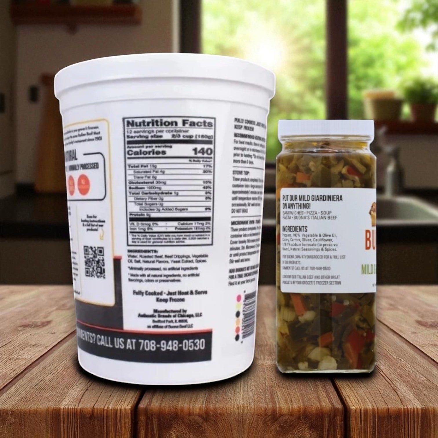 Buona Chicago Style Mild Giardiniera (16 oz) & Buona Italian Beef with Gravy (68 oz) Combo Pack