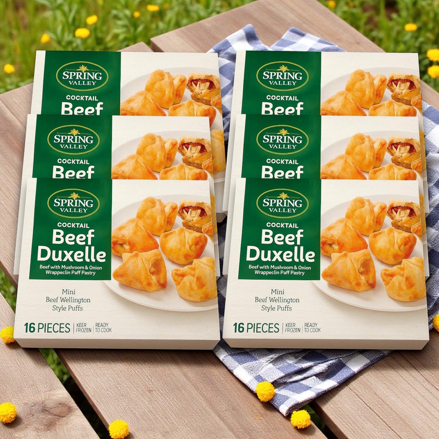 Spring Valley, Cocktail Beef Duxelle Mini Beef Wellington Style Puffs, 13.6 oz. 16 Pieces a Pack- 12 Packs a Case (192 mini puffs total)