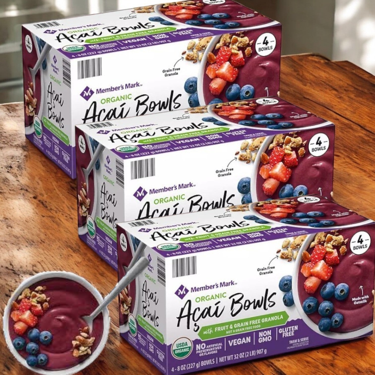 Member's Mark Organic Acai Bowl, Frozen, 4 Ct, 3 Boxes