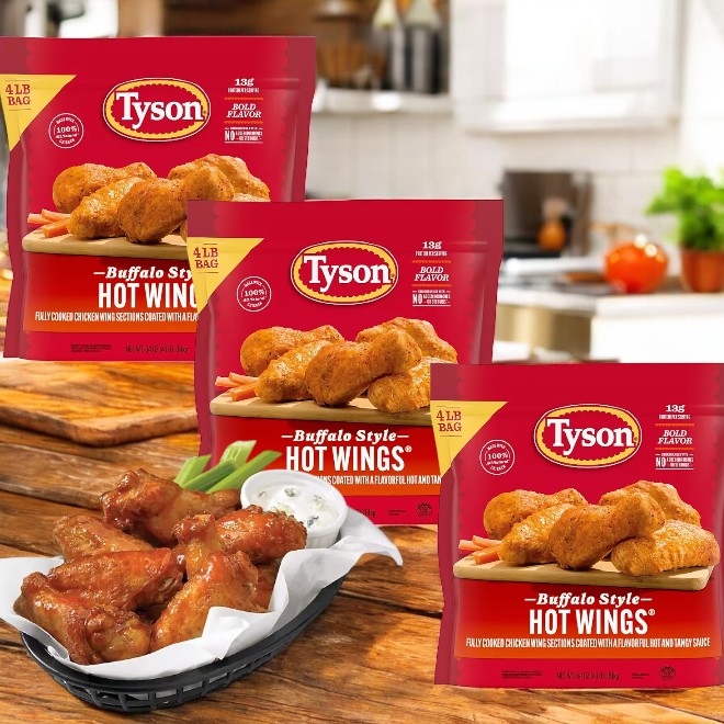 Tyson Buffalo Style Hot Wings, Fully Cooked Chicken Wing, 4lbs. - 3 Bags