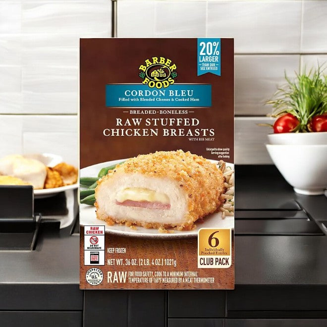 Barber Foods Stuffed Cordon Bleu Chicken Breast, Frozen, 6 ct,- 1 Case