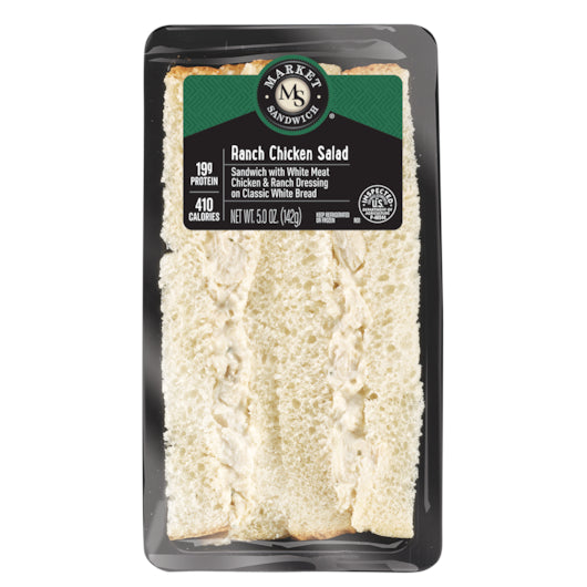 Introducing the Deli Salad Variety Pack from E.A. Sween, featuring an array of delicious options including a Ranch Chicken Salad sandwich! This delightful sandwich is made with white meat chicken and ranch dressing on white bread, offering 410 calories and 199 grams of protein in a net weight of 5.0 oz (142g). Enjoy this tasty addition along with other favorites like Dill Egg Salad and Albacore Tuna Salad Sandwiches, totaling nine items in one convenient pack.