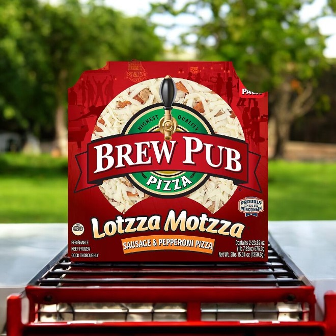 Brew Pub Lottza Motzza Sausage and Pepperoni Pizza, Frozen, 2 pk,- 1 Case