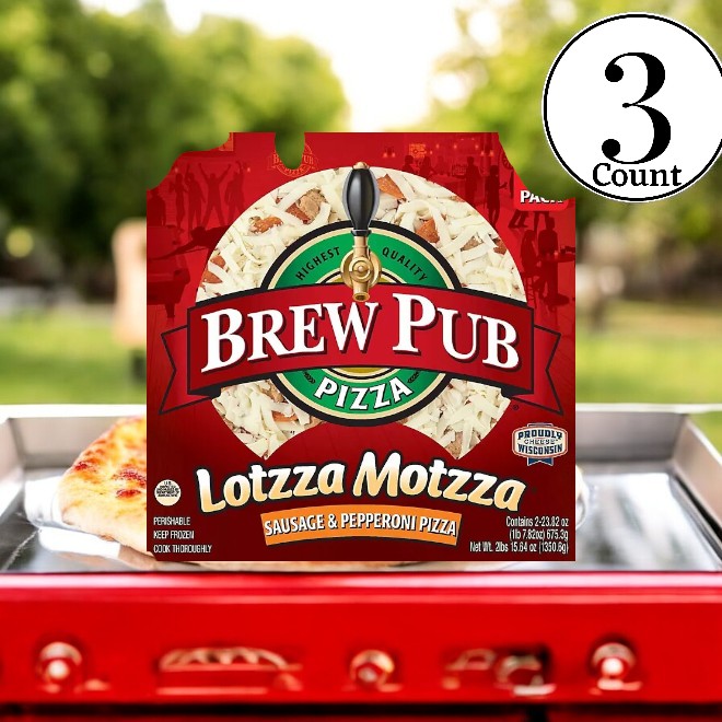 Brew Pub Lottza Motzza Sausage and Pepperoni Pizza, Frozen, 2 pk,- 3 Cases