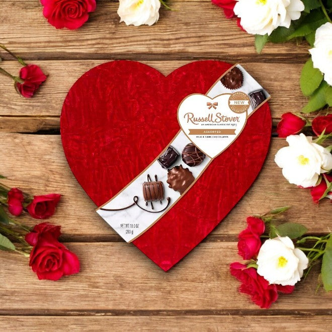 Russell Stover Valentine's Day Velvet Heart Assorted Milk and Dark Chocolate Gift Box – 10 oz