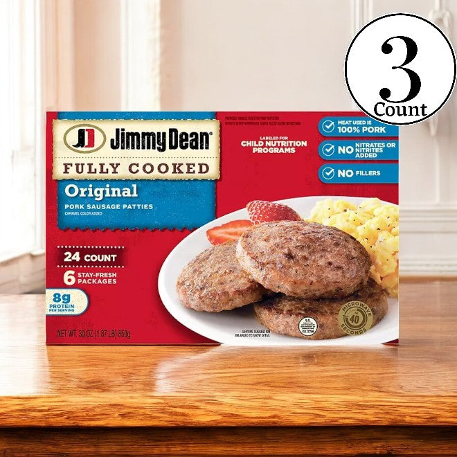 Jimmy Dean Fully Cooked Original Pork Sausage Patties, 24 ct- 3 Cases