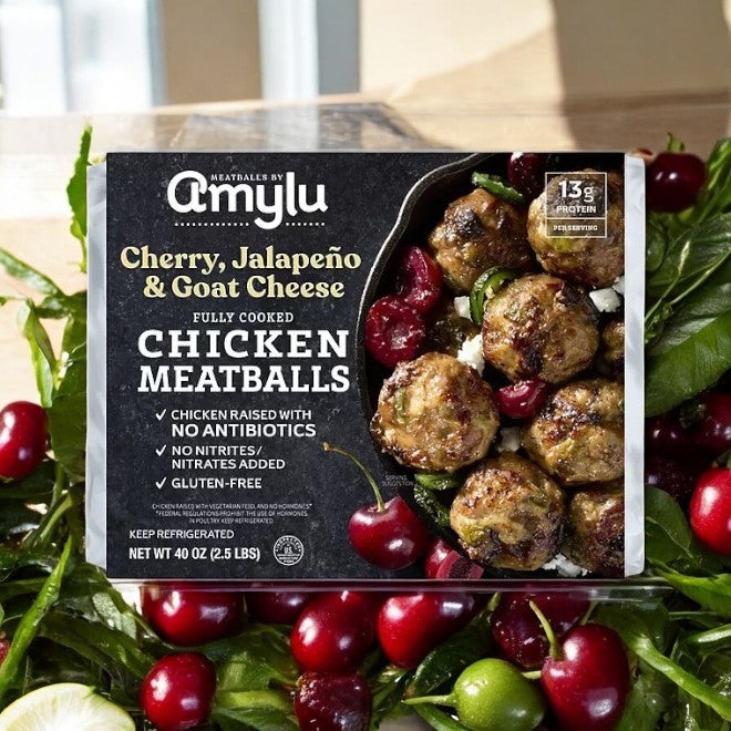 Amylu Cherry, Jalapeno, and Goat Cheese Chicken Meatballs, 40 oz, 1 Case