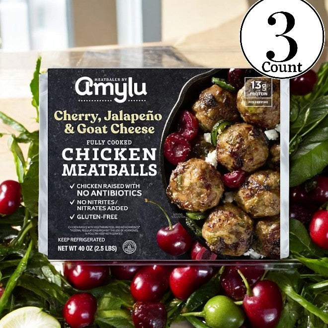 Amylu Cherry, Jalapeno, and Goat Cheese Chicken Meatballs, 40 oz, 3 Packs