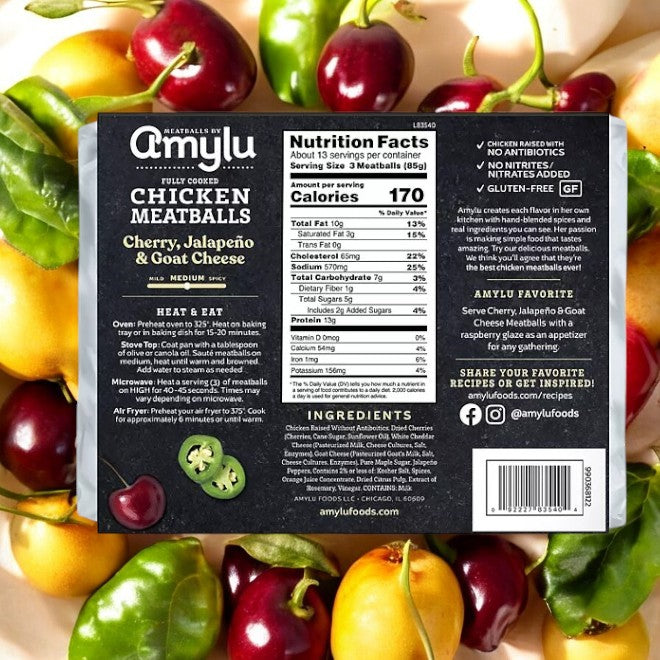 Amylu Cherry, Jalapeno, and Goat Cheese Chicken Meatballs, 40 oz, 3 Packs