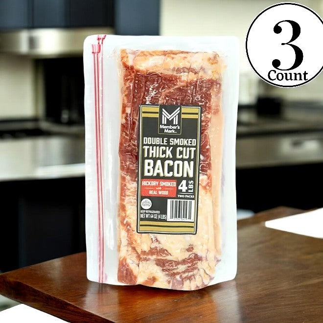 Member's Mark Double Smoked Thick Cut Bacon, 2 Ibs, 2 pack, 3 Cases