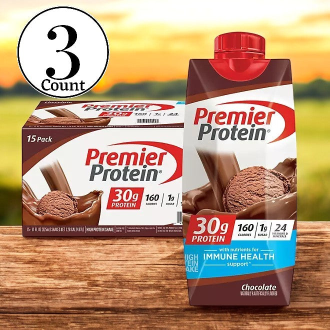 Premier Protein 30g High Protein Shake, Chocolate, 11 fl. oz., 15 pk,- 3 Cases