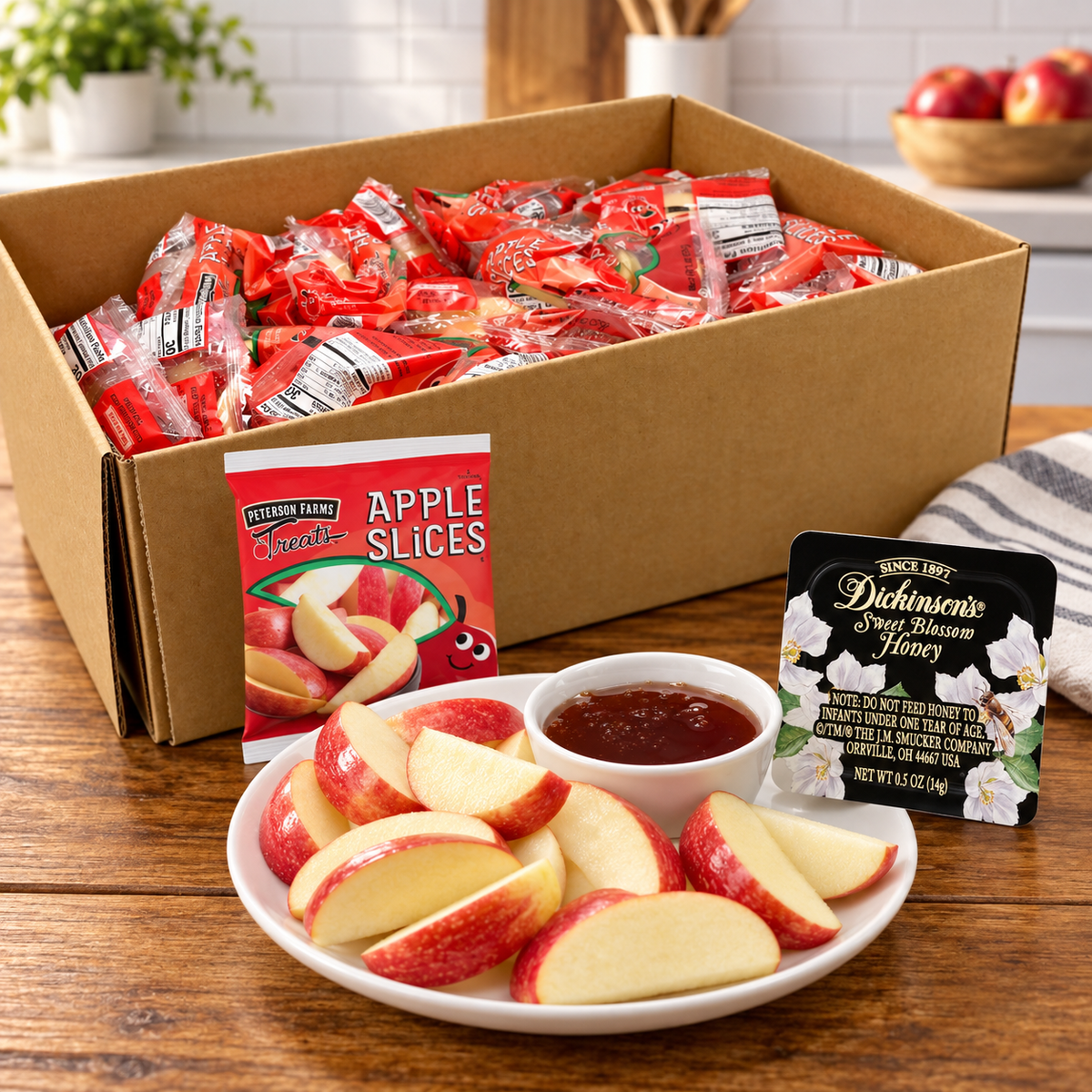 Apple Slices with Honey – 100 Count (2-Case Bundle + 1 Dickinson Pure Honey)
