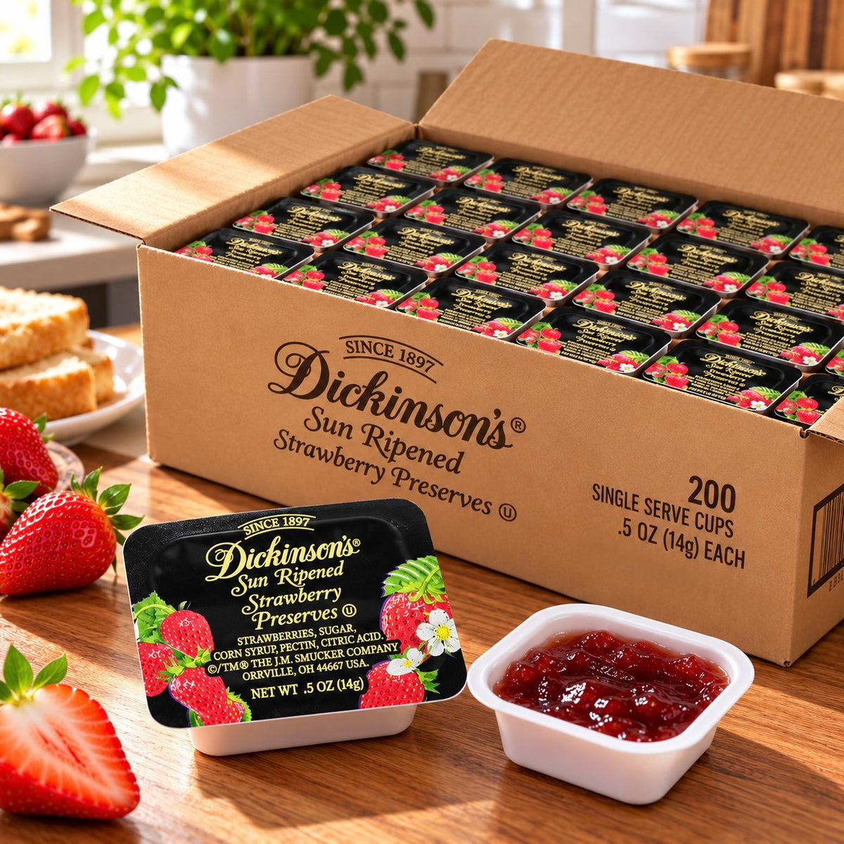 Dickinson Strawberry Preserves – 1 case (200 × 0.5 oz Portion Cups)