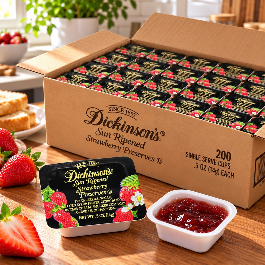 Dickinson Strawberry Preserves – 1 case (200 × 0.5 oz Portion Cups)