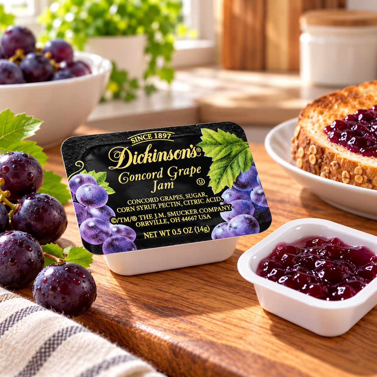 Dickinson Pure Concord Grape Jam – 1 case (200 × 0.5 oz Portion Cups)