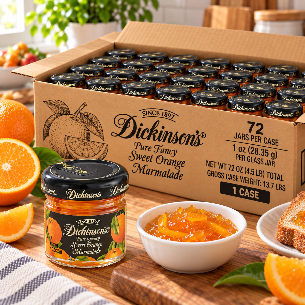 Dickinson Orange Marmalade – 1 case (72 × 1 oz Glass Jars)