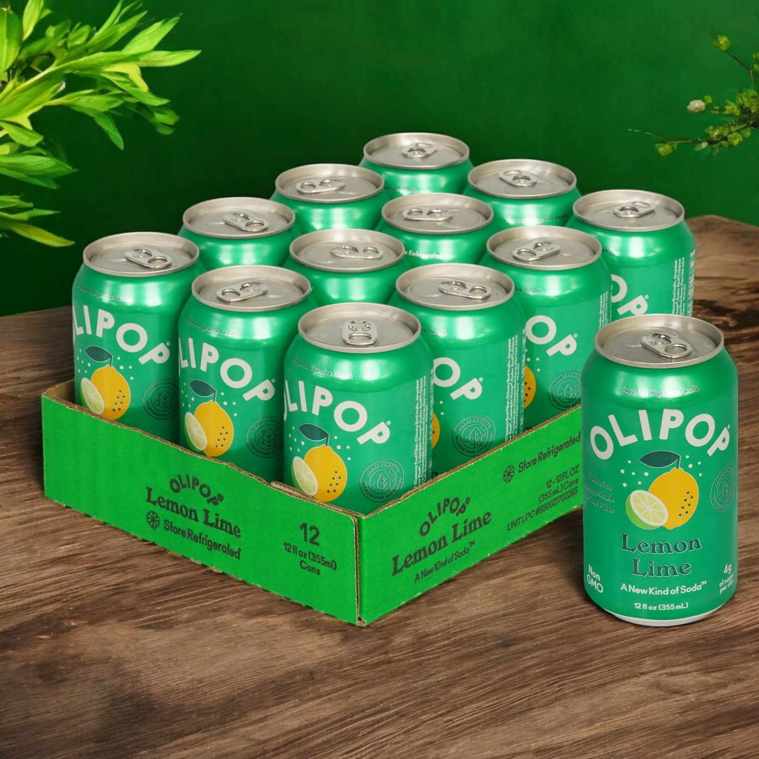 OLIPOP Prebiotic Soda, Lemon Lime, 12/12 oz.