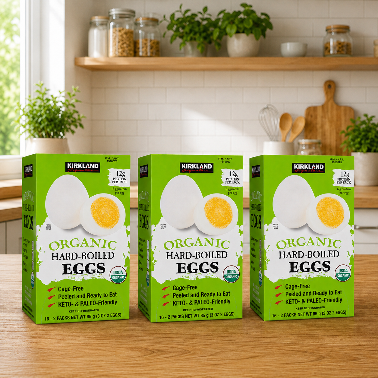 Kirkland Signature Organic Hard-Boiled Eggs – Cage Free, Peeled, 16-Count per Box, 3 Boxes per Case
