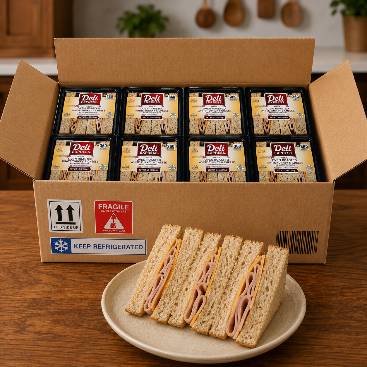 Deli Express Mega Hickory Smoked Turkey & Cheese Sandwich Wedge – 5.8 oz (8 Per Case)  Please allow 1–2 extra business days for delivery on this item.