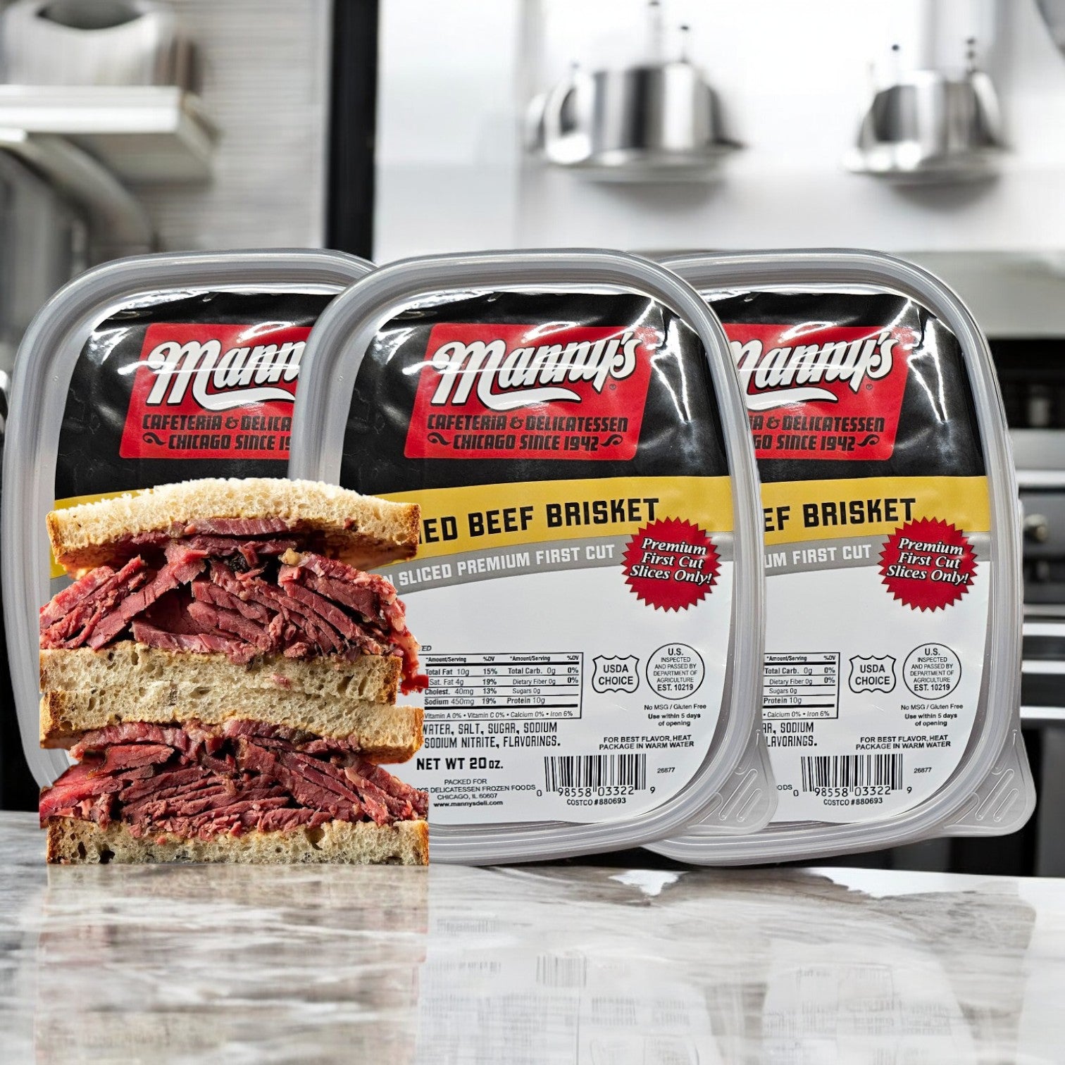 Manny's Cooked Corned Beef Brisket-3 Packages- Free Shipping!!!