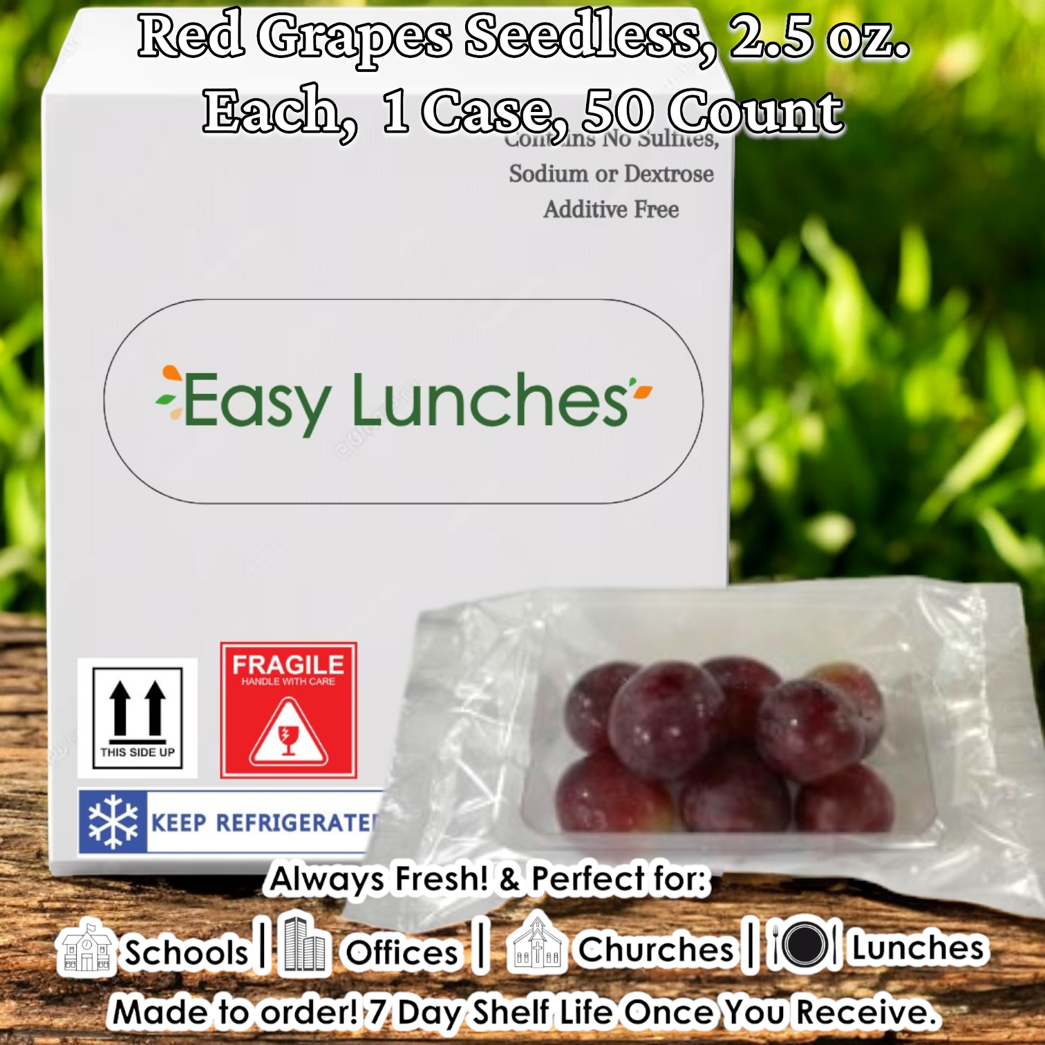 Red Seedless Grapes, 2.5 oz. 50 Count Made to Order! 7 Day Shelf li
