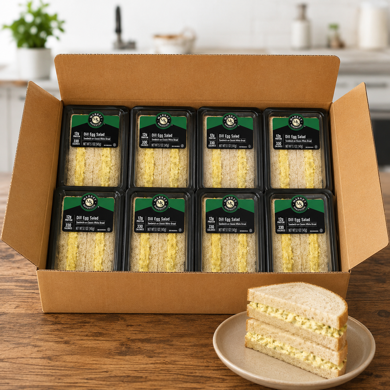 Dill Egg Salad On Homestyle White Bread Sandwich Wedge, 1 Case, 8 Count Ships Frozen And Once Out of the Freezer 30 Days Shelf Life in the Cooler!!