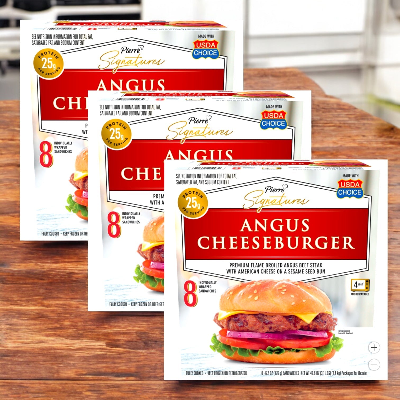Pierre Signatures Angus Cheeseburger, 6.2 oz, 8 ct –3 Pack