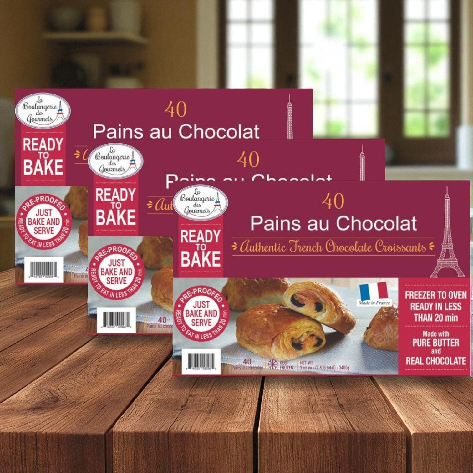 La Boulangerie des Gourmets Frozen Pain au Chocolat – Authentic French Chocolate Croissants, 3 oz Each, 40 Ct, 3 Pack
