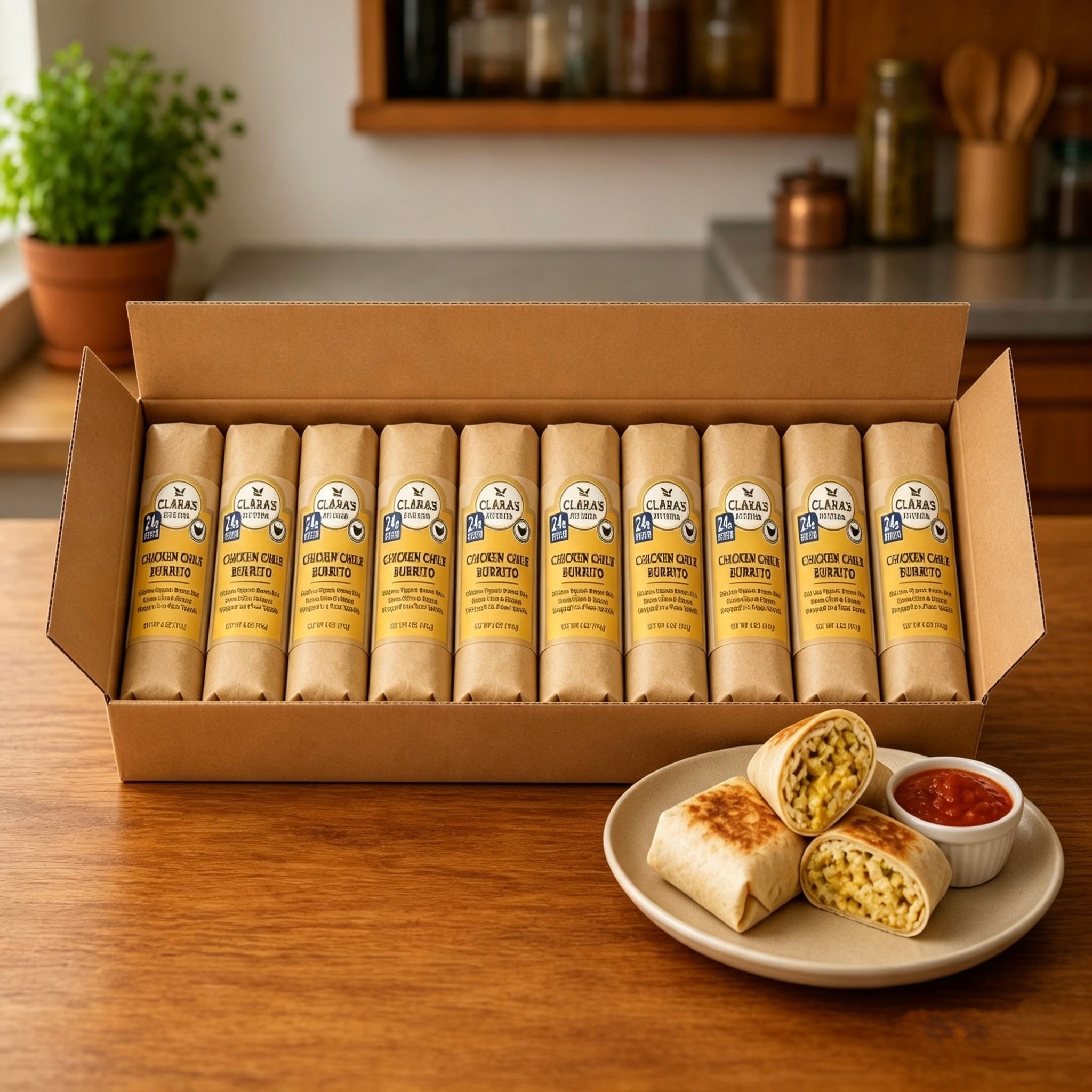 Clara's Kitchen Individually Packaged Chicken Chile Burrito - 8 oz. - 12 A Case