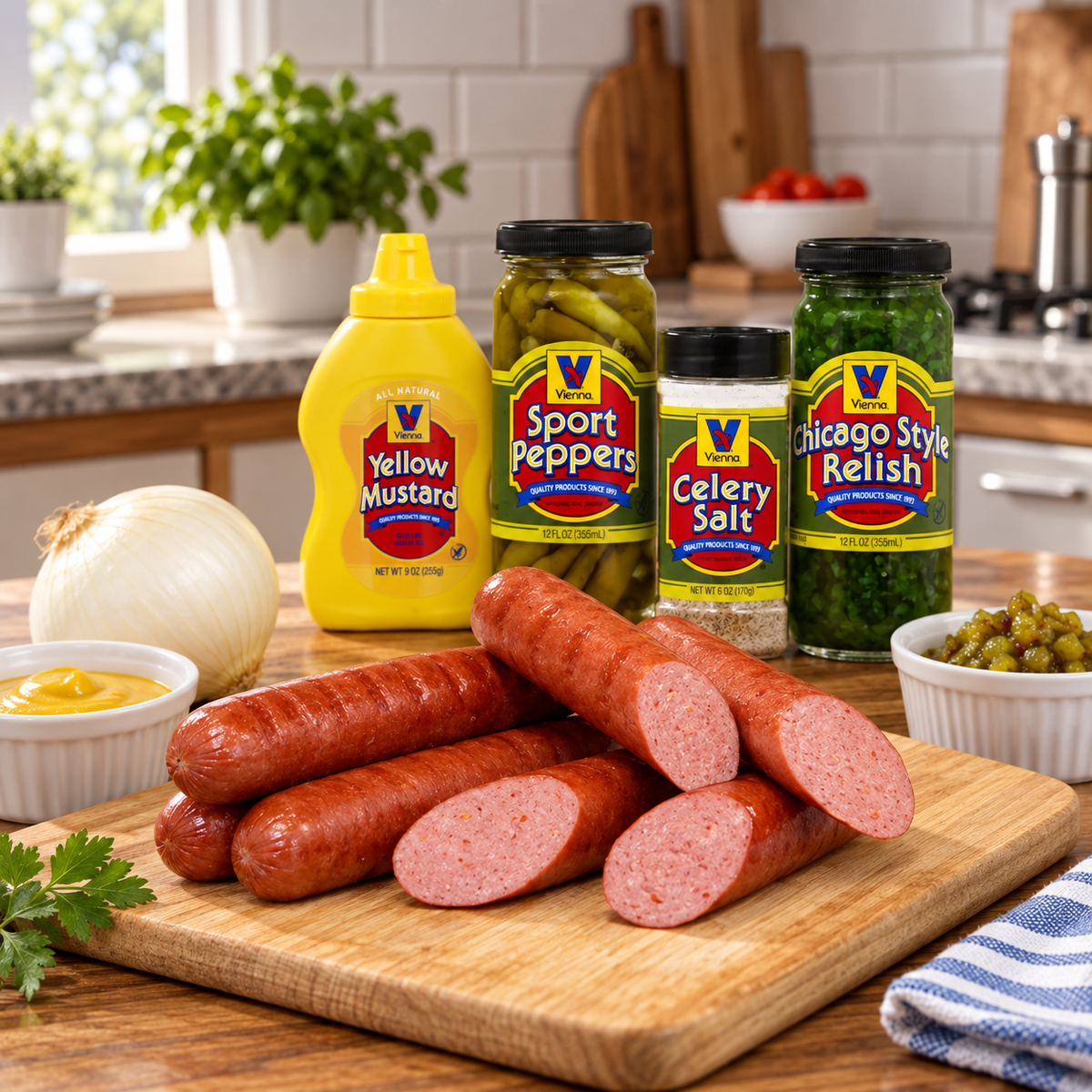 Combo: Ditka Hot Beef Polish Sausage + Vienna Beef Condiment Kit