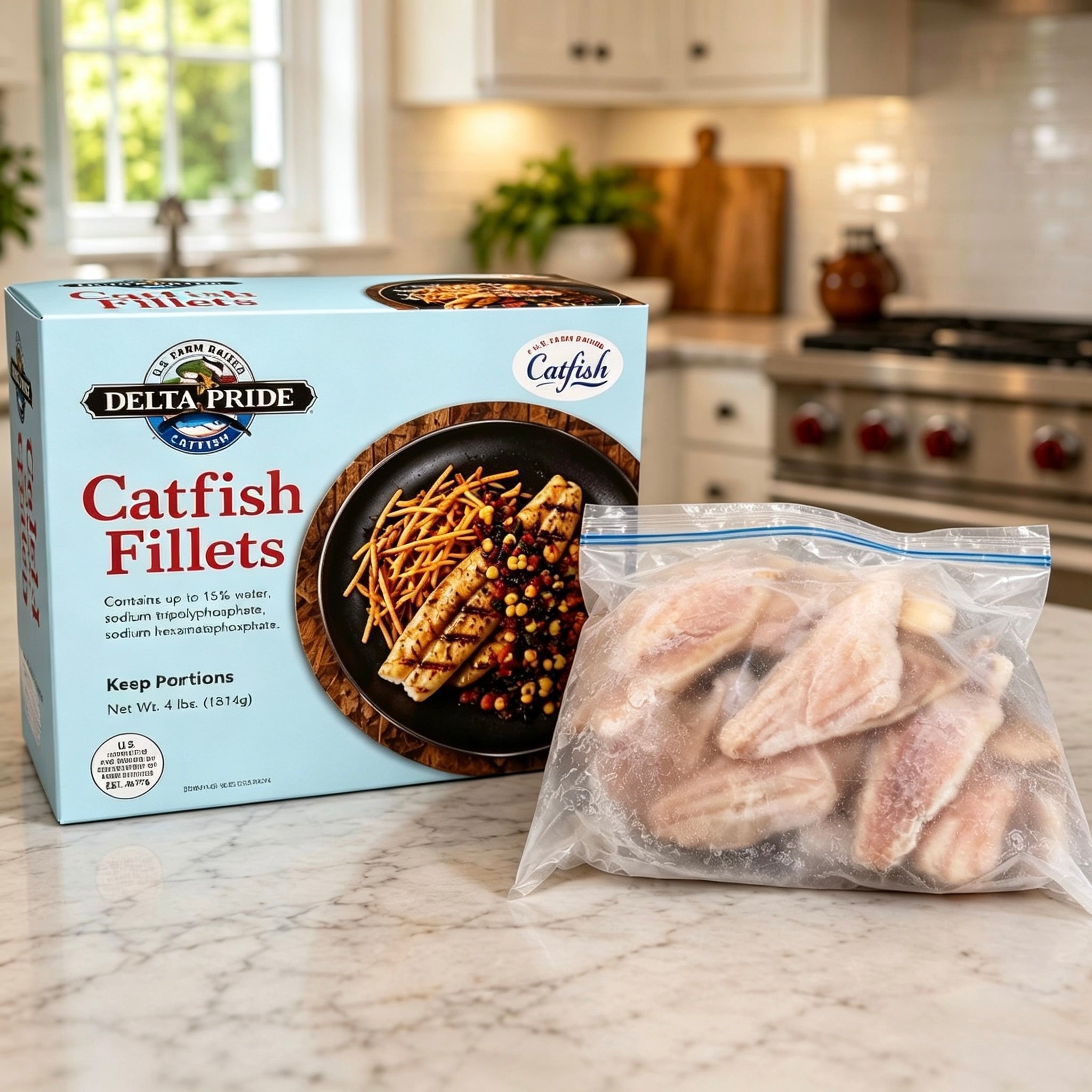 IQF Catfish Fillet – Premium Frozen Catfish Portions (~10 Fillets, 3–6 oz Each, 6 Packs of 4 lb)