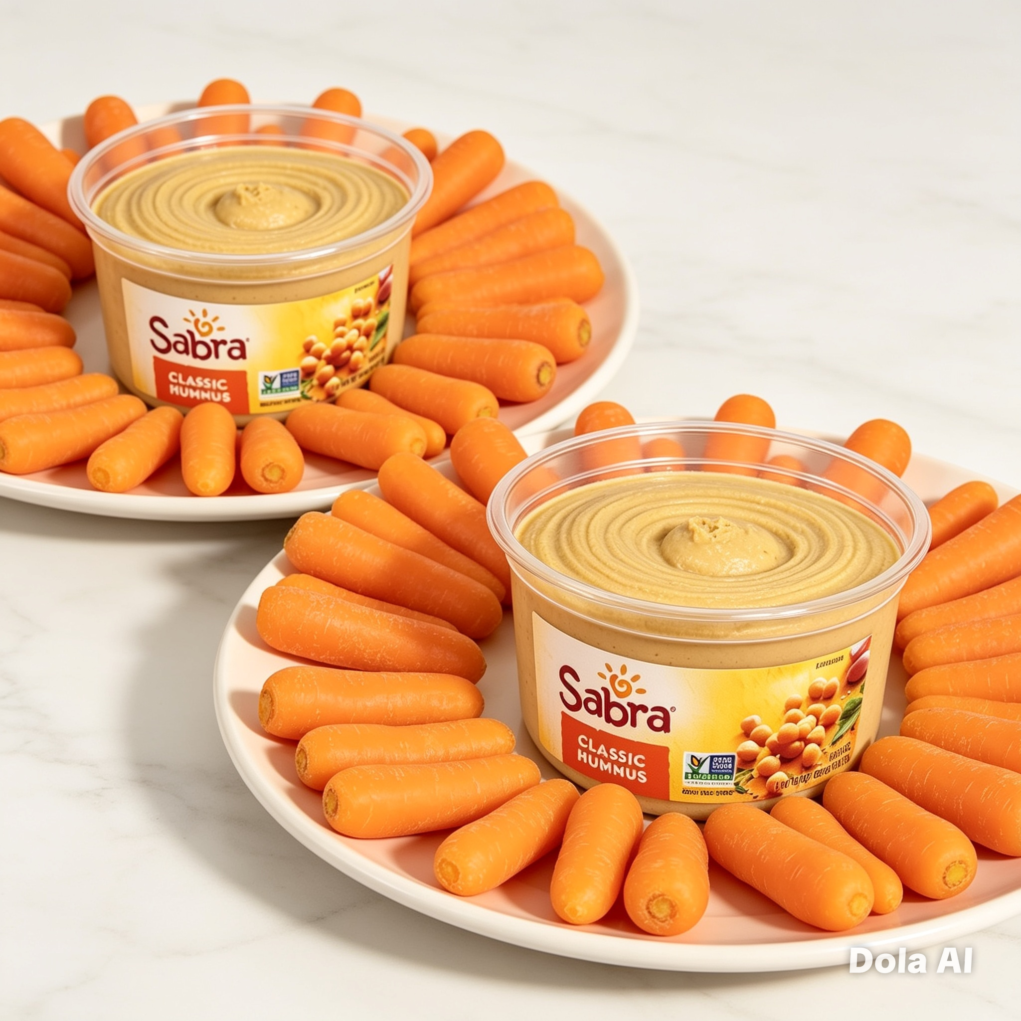 Combo Baby Cut Peeled Carrots & Sabra Classic Hummus Bulk Snack Pack (200 x 1.6 oz Carrots + 2 x 30 oz Hummus)