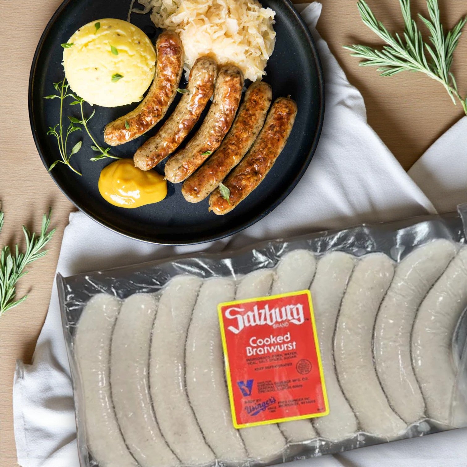 Vienna Salzburg Cooked Bratwurst 2/5 Pounds- 2 Bags, 20 Sausages Per Bag- 40 Total Sausages!