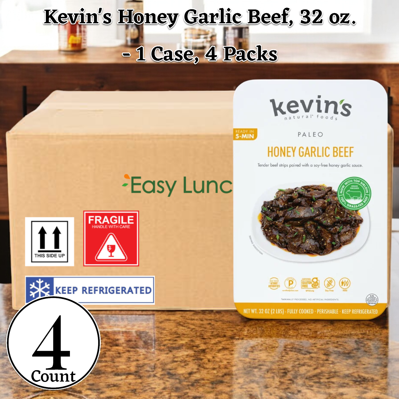 Kevin's Honey Garlic Beef, 32 oz. - 1 Case, 4 Packs