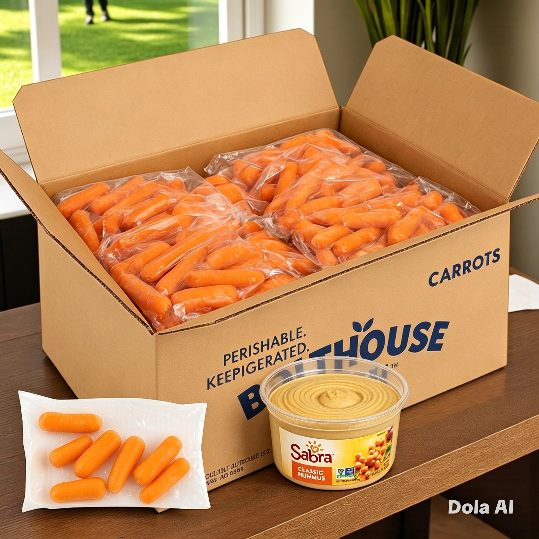 Combo Baby Cut Peeled Carrots & Sabra Classic Hummus Bulk Snack Pack (200 x 1.6 oz Carrots + 2 x 30 oz Hummus)