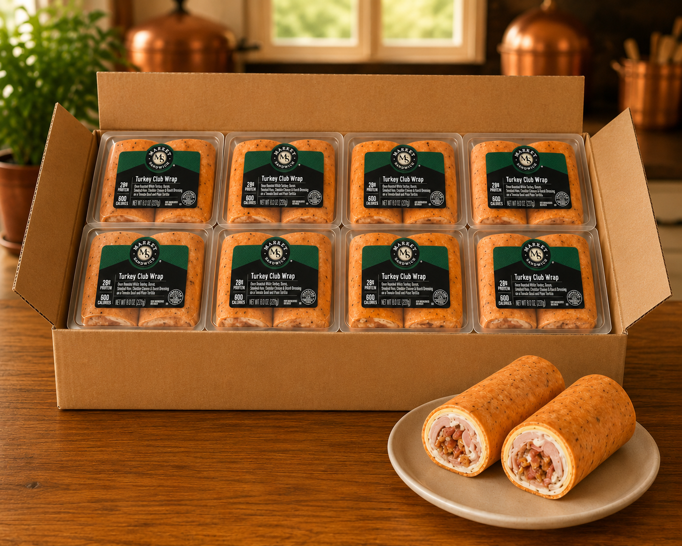 Turkey Club Wrap with Bacon, Ham, Cheddar & Ranch – 8 Count Case