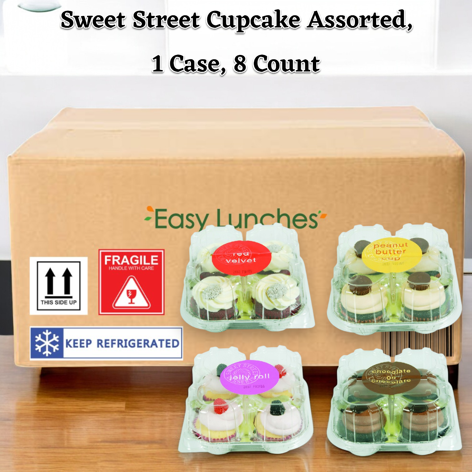 Sweet Street Cupcake Assorted, 1 Case, 8 Packs, 32 Count Total