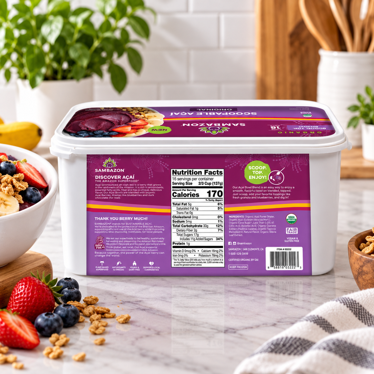 SAMBAZON Organic Scoopable Açaí Tub – Original, 85 fl oz (2.5 L) 1 - Count
