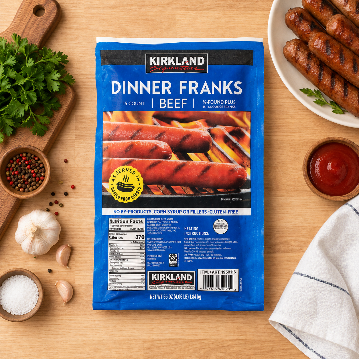 Kirkland Signature Beef Dinner Franks, 4.3 oz, 15-count