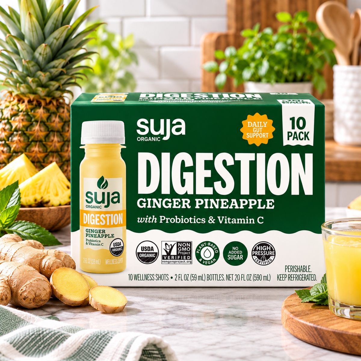 Suja Organic Digestion Wellness Shots – 1 COUNT (10 Bottles, 2 fl oz)