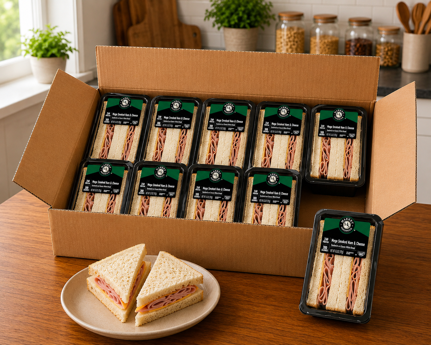 Market Mega Smoked Ham & Cheese Sandwich Wedge – 6.3 oz – 10 Count (Please allow 1–2 extra business days for delivery on this item.)