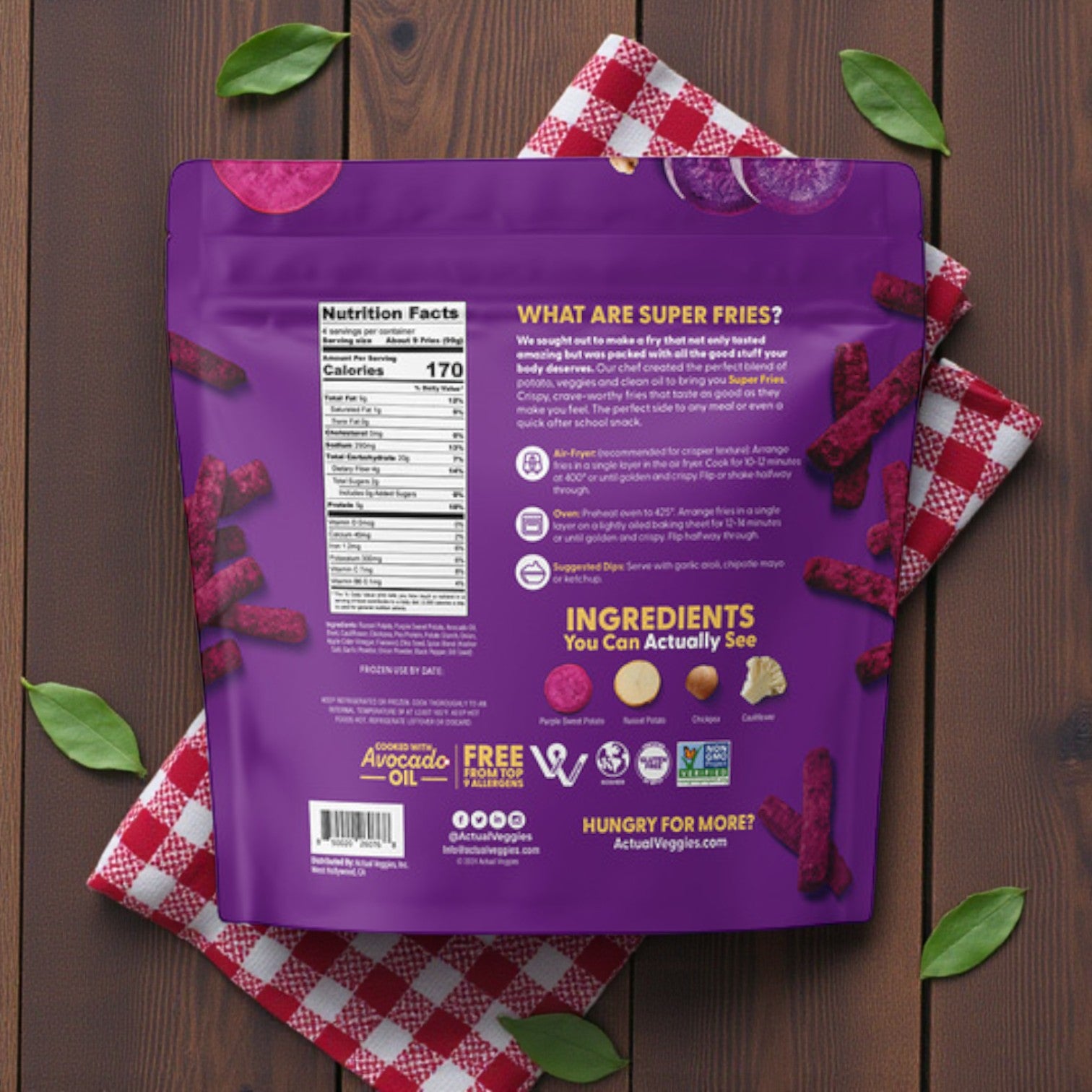 Actual Veggies Purple Sweet Potato Super Fries (14 oz) + Purple Roots Veggie Burgers (4 ct, 3 oz Each)